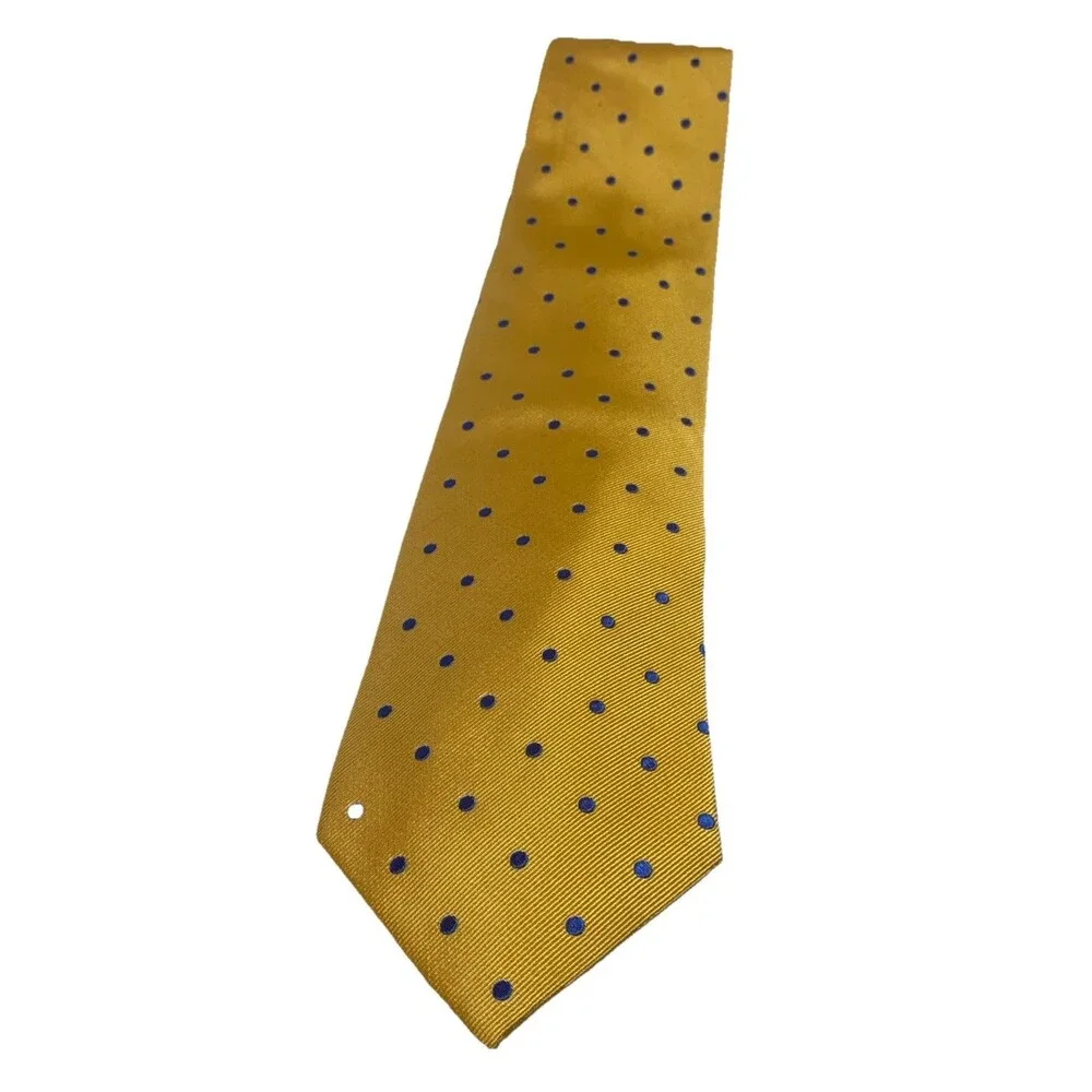 Charles Tyrwhitt 100% Silk Tie Necktie Yellow Blue Polka Dot Designer 58”